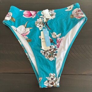 Cupshe High Waist Bikini Bottom Floral Print Swimsuit Bottoms‎ Teal L